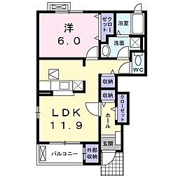 グリーンフィールドＡ 1階1LDKの間取り