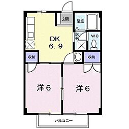 グランソレイユ 2階2DKの間取り