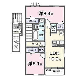 ラ・ブリーゼ　小山喜沢 2階2LDKの間取り