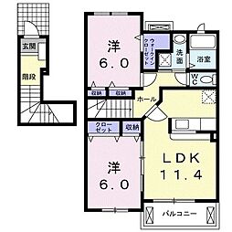 ハピネスコート　Ａ 2階2LDKの間取り