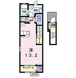 コンバーレ　アイヅマIII 2階ワンルームの間取り