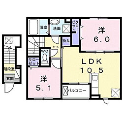 クレスト　コート 2階2LDKの間取り