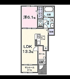 ラフィネIII 1階1LDKの間取り