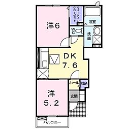エアリーヒルＢ 1階2DKの間取り
