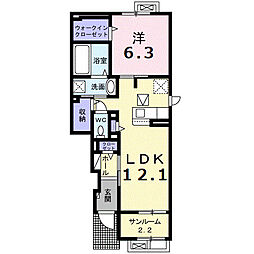 ジュリピコ 1階1LDKの間取り
