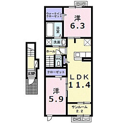 ジュリピコ 2階2LDKの間取り