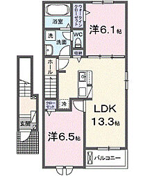 クレメント岩出D 2LDKの間取図画像