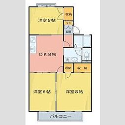 ロイヤルコート文化町III番館 2階3DKの間取り