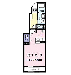 ヴィラノールＧ 1階ワンルームの間取り