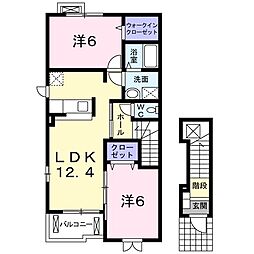 シエル　ブル− 2階2LDKの間取り