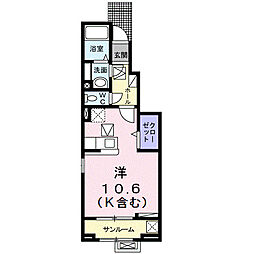 オゾラV 1階ワンルームの間取り