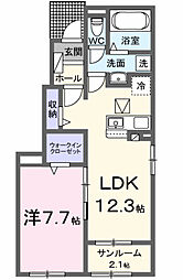 カレント　柳原Ｂ 1階1LDKの間取り