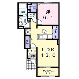 ラメール 1階1LDKの間取り