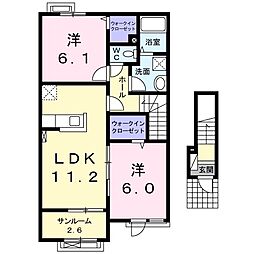 ルーチェ・パルコ　Ａ 2階2LDKの間取り