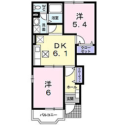 メイプルタウンＢ 1階2DKの間取り