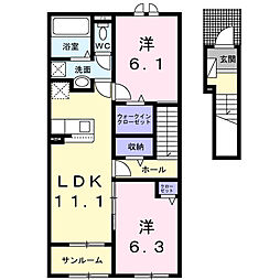 セイバリーＧ 2階2LDKの間取り