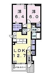 コンフォート下奈良　II 1階2LDKの間取り