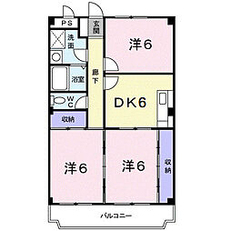 ニューマリッチフジモト 1階3DKの間取り