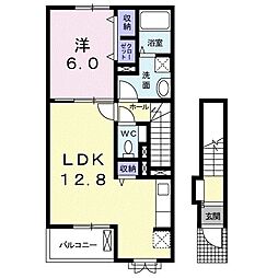 ディアレスト 2階1LDKの間取り