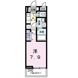 ガーデンテラス和光II 3階1Kの間取り