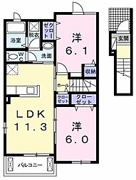 ヴィラ・アルバーダ　Ｄ 2階2LDKの間取り
