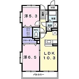 プリムローズ 403 4階2LDKの間取り