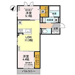 D-Grande下轡田　C 1階2LDKの間取り