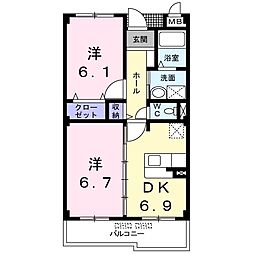 ファインヒル吉根A 2DKの間取図画像