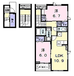 クレール・アンジュI 2LDKの間取図画像