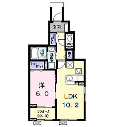 クレール・アンジュII 1LDKの間取図画像