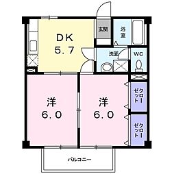 ハートレー新富 2DKの間取図画像