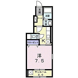 カーサ・ディ・ドマーニ2 1Kの間取図画像