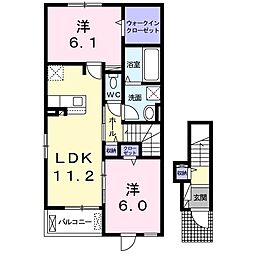 クロガネＢ 2階2LDKの間取り