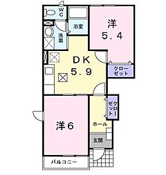 ヴィラ・ソレアード 2DKの間取図画像
