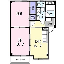 シャン・ド・フルール 2DKの間取図画像