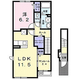 メルベーユK・C 1LDKの間取図画像