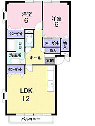 クローバーヒルズB 2LDKの間取図画像
