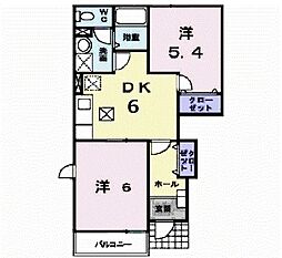フラワー・スクエア1 2DKの間取図画像