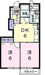 K-13・B 2DKの間取図画像