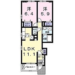 クローバー下平川1 2LDKの間取図画像