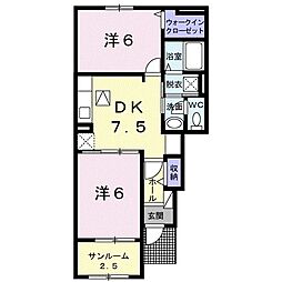 ピュアライブ9B 2DKの間取図画像
