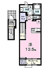 セレノ ディアスII ワンルームの間取図画像