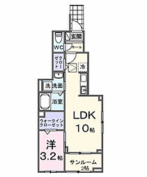 向日葵之颯II 1LDKの間取図画像