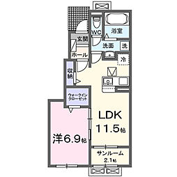 サニーサイド 1LDKの間取図画像