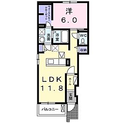 カルム湘南 1LDKの間取図画像