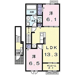 オリザ B 2LDKの間取図画像