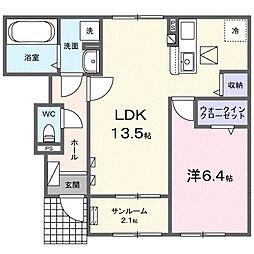 ニューローズつくばA棟 1LDKの間取図画像