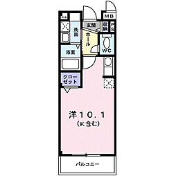 レジデンスひらお ワンルームの間取図画像