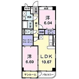 トレフルD 2LDKの間取図画像
