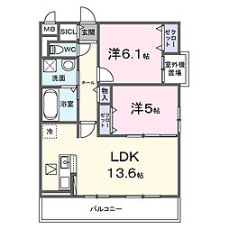 フォレスト 岡崎 2LDKの間取図画像